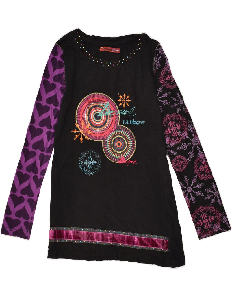 DESIGUAL Girls Graphic Top Long Sleeve 11-12 Years Black Patchwork Cotton | Vintage Desigual | Thrift | Second-Hand Desigual | Used Clothing | Messina Hembry 