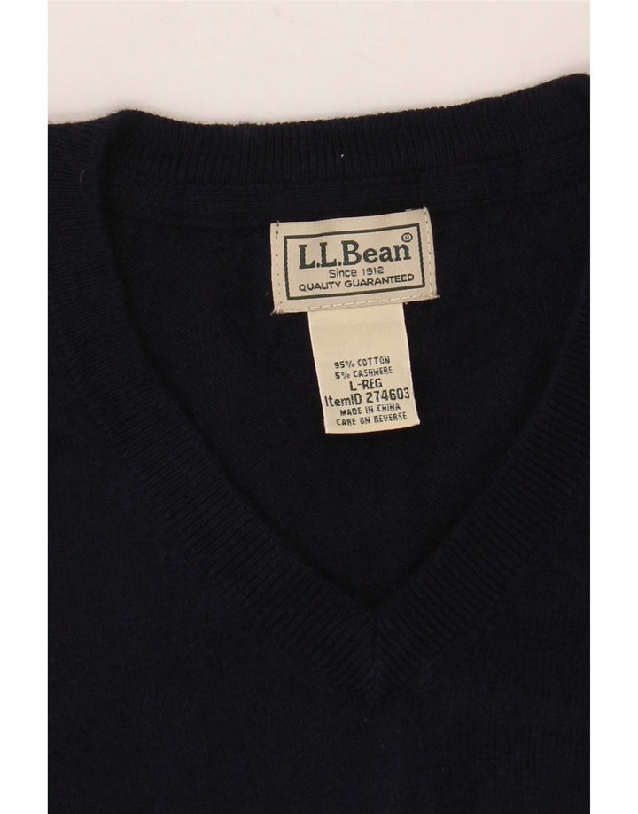 L.L.Bean Mens V-Neck Jumper Sweater Large Navy Blue Cotton