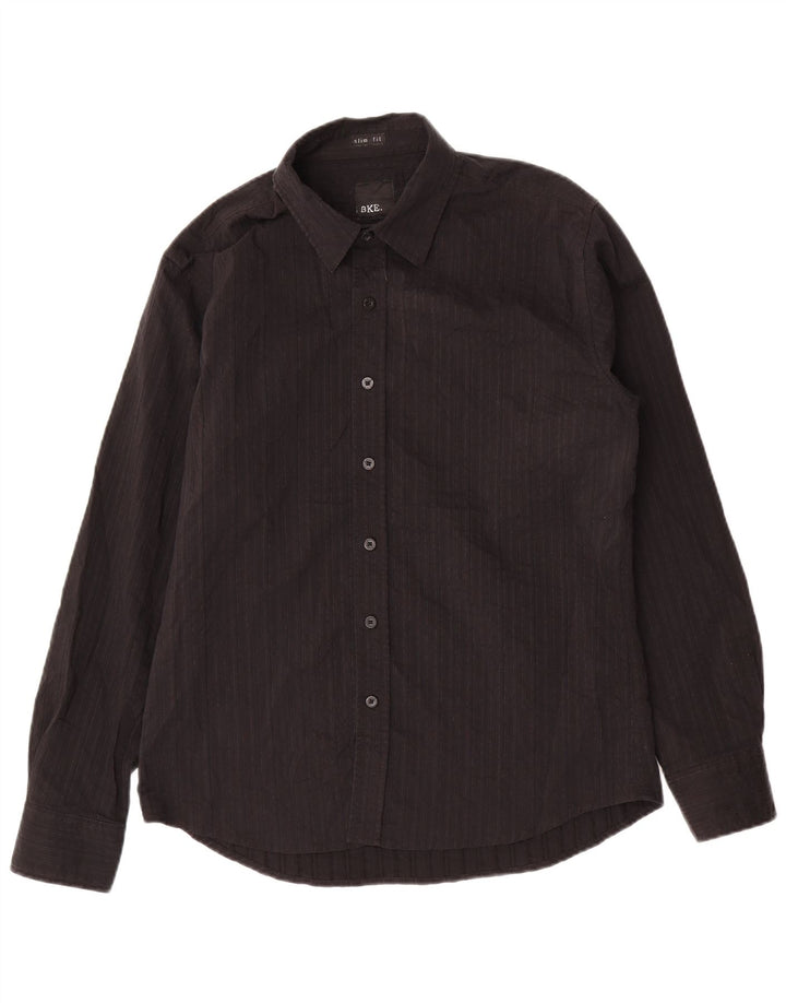 BKE Mens Slim Fit Shirt Large Black Pinstripe Cotton
