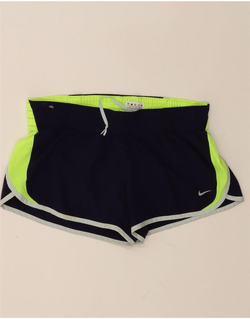 NIKE Womens Dri Fit Sport Shorts UK 14 Medium Navy Blue Colourblock Vintage Nike and Second-Hand Nike from Messina Hembry 