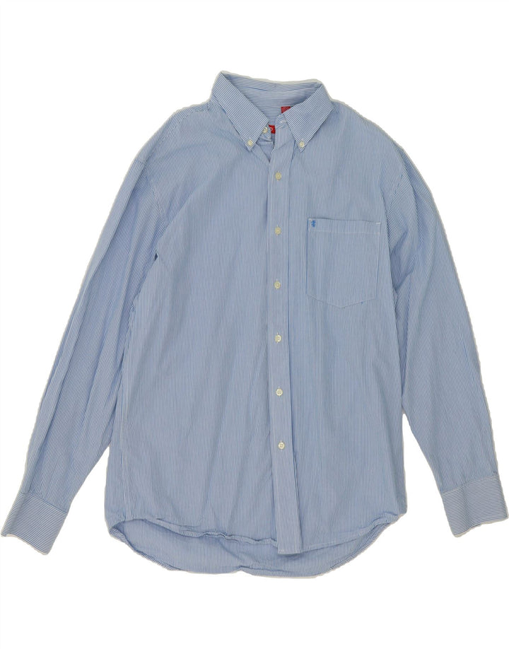 IZOD Mens Shirt Medium Blue Striped Cotton Vintage Izod and Second-Hand Izod from Messina Hembry 