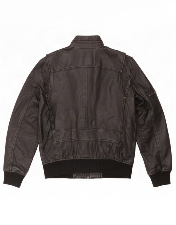 BARNEYS Mens Military Leather Jacket UK 38 Medium Black