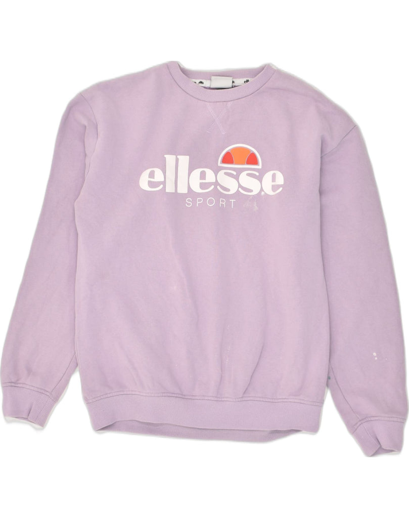ELLESSE Womens Graphic Sweatshirt Jumper UK 12 Medium Pink Cotton | Vintage Ellesse | Thrift | Second-Hand Ellesse | Used Clothing | Messina Hembry 