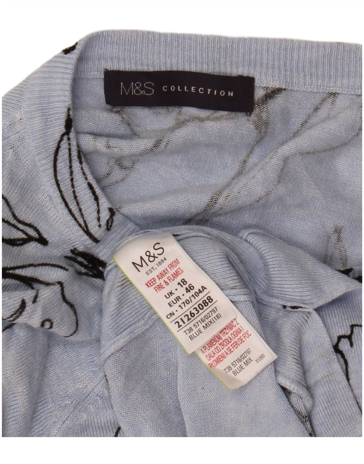 MARKS & SPENCER Womens Boat Neck Jumper Sweater UK 18 XL Blue Floral