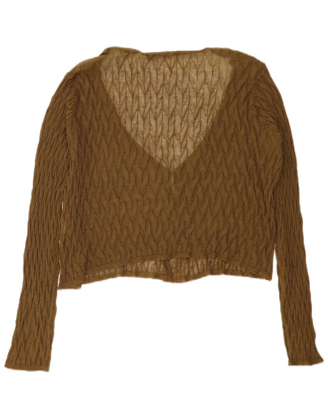 Zara Womens See Through Crop Cardigan Sweater UK 14 Medium Khaki