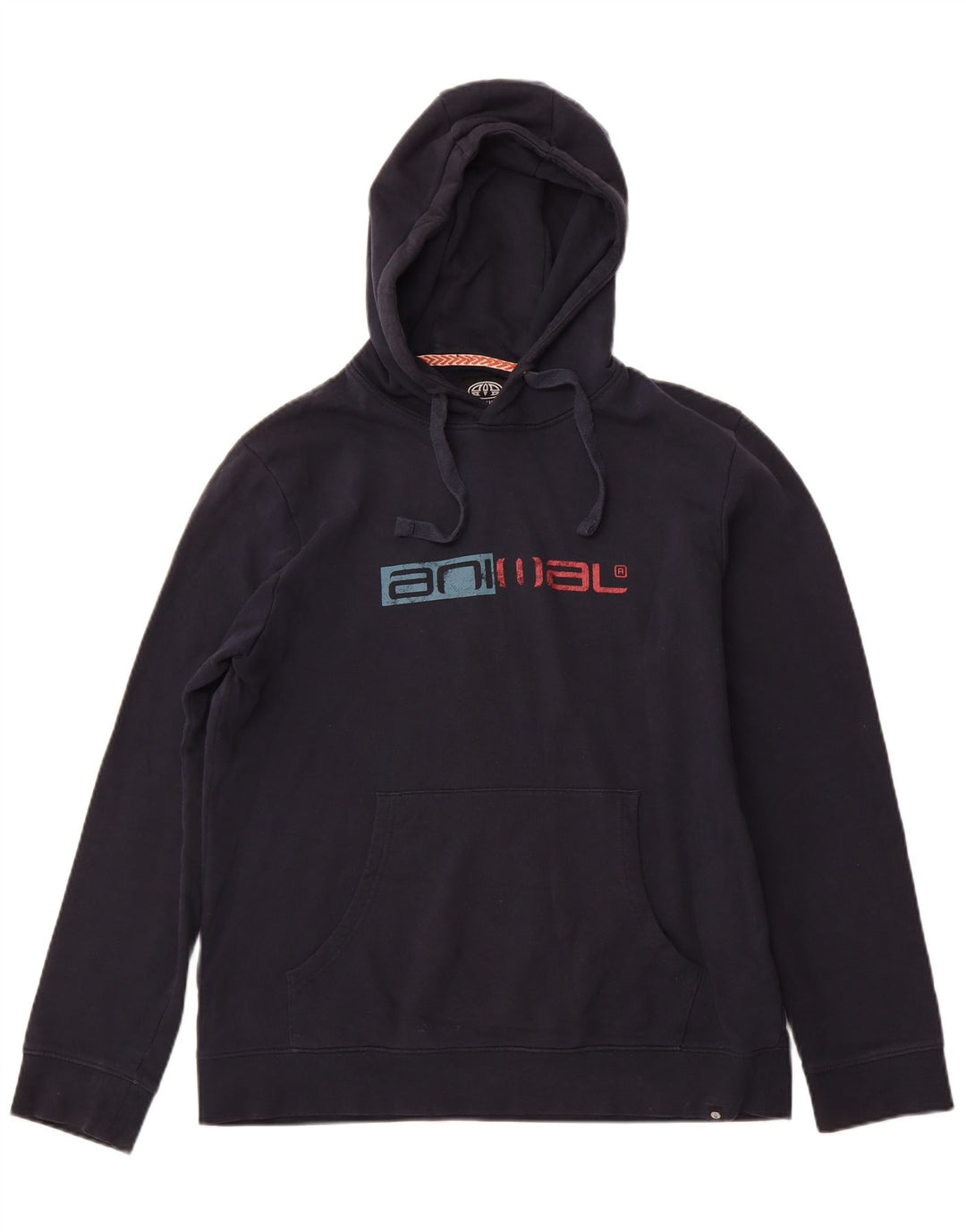 ANIMAL Mens Graphic Hoodie Jumper Large Navy Blue Cotton