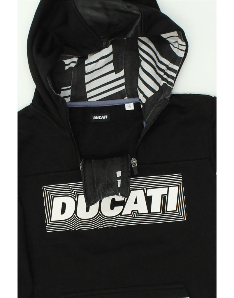 DUCATI Boys Graphic Hoodie Jumper 11-12 Years Large Black Cotton | Vintage Ducati | Thrift | Second-Hand Ducati | Used Clothing | Messina Hembry 