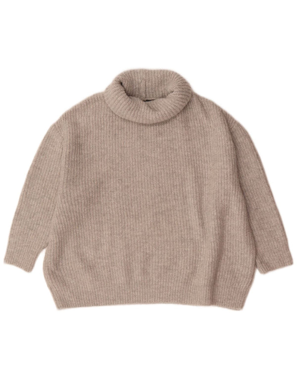 Zara Womens 3/4 Sleeve Oversized Roll Neck Jumper Sweater UK 10 Small Grey