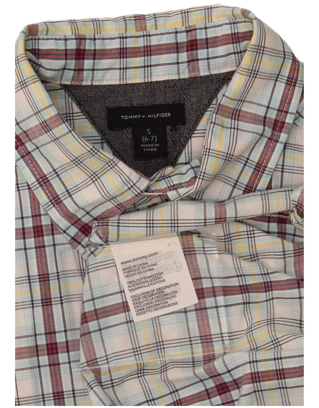 TOMMY HILFIGER Boys Short Sleeve Shirt 6-7 Years Small Grey Check Cotton