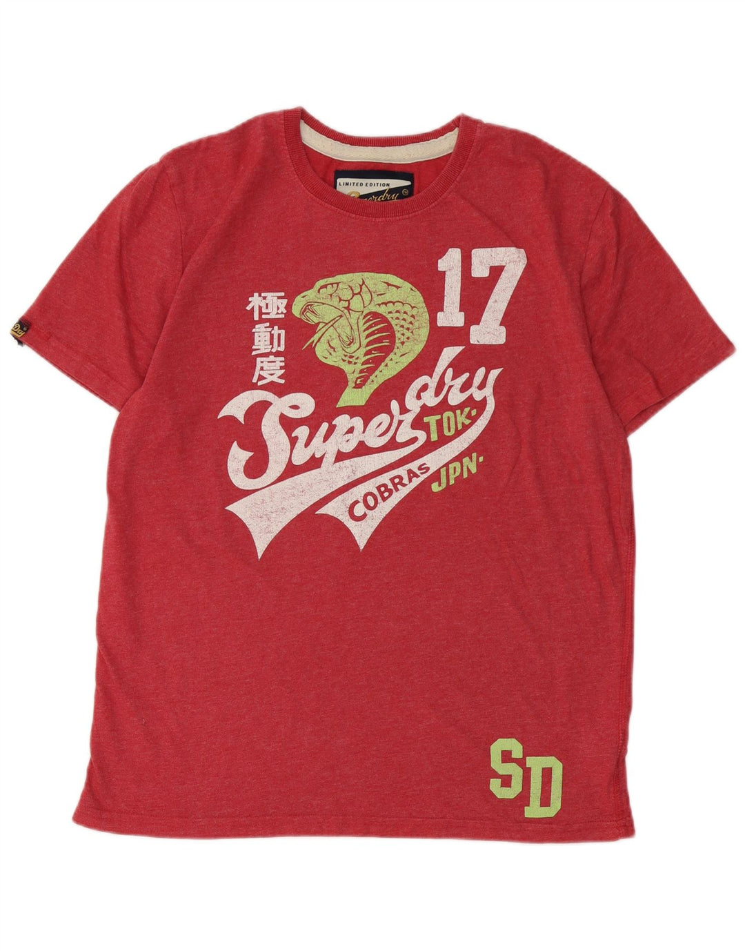 SUPERDRY Mens Graphic T-Shirt Top Large Red Cotton