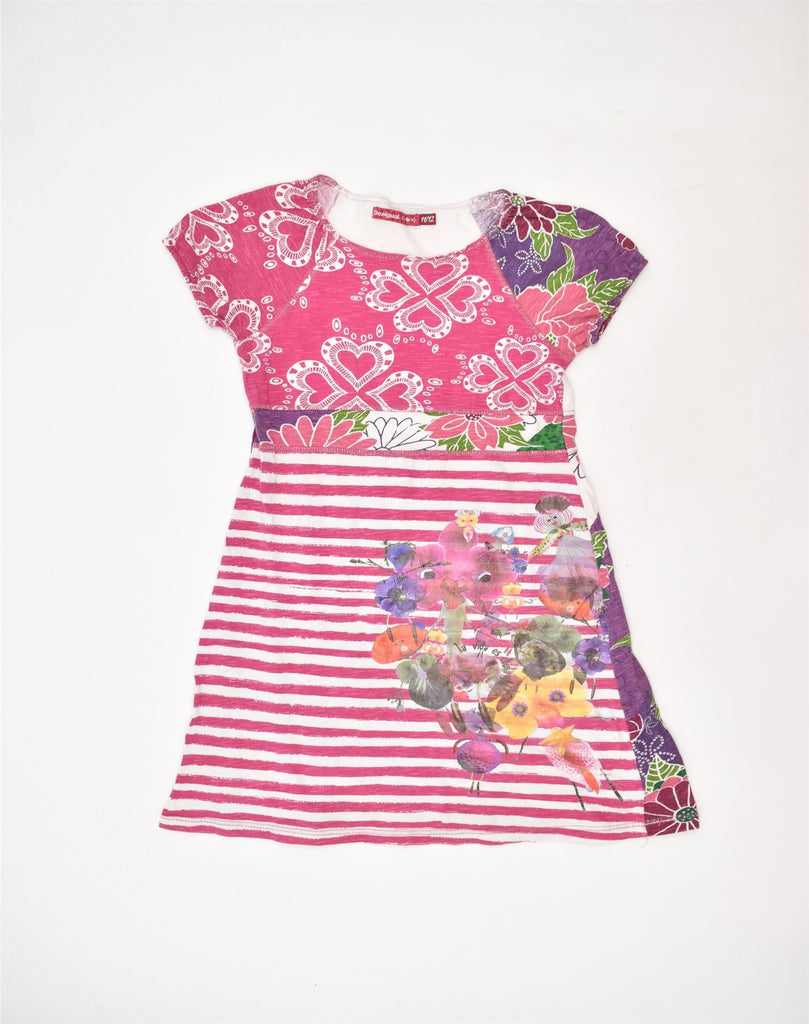 DESIGUAL Girls A-Line Dress 11-12 Years Pink Striped Cotton Flower | Vintage | Thrift | Second-Hand | Used Clothing | Messina Hembry 