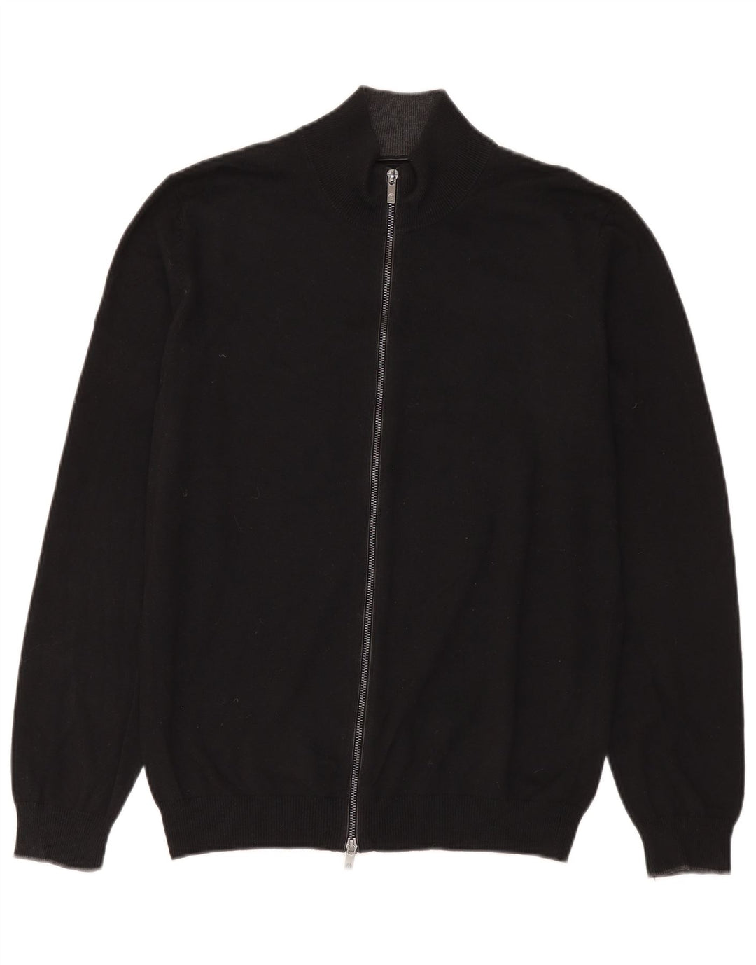 Massimo Dutti Mens Full Zip Cardigan Sweater Large Black Cotton