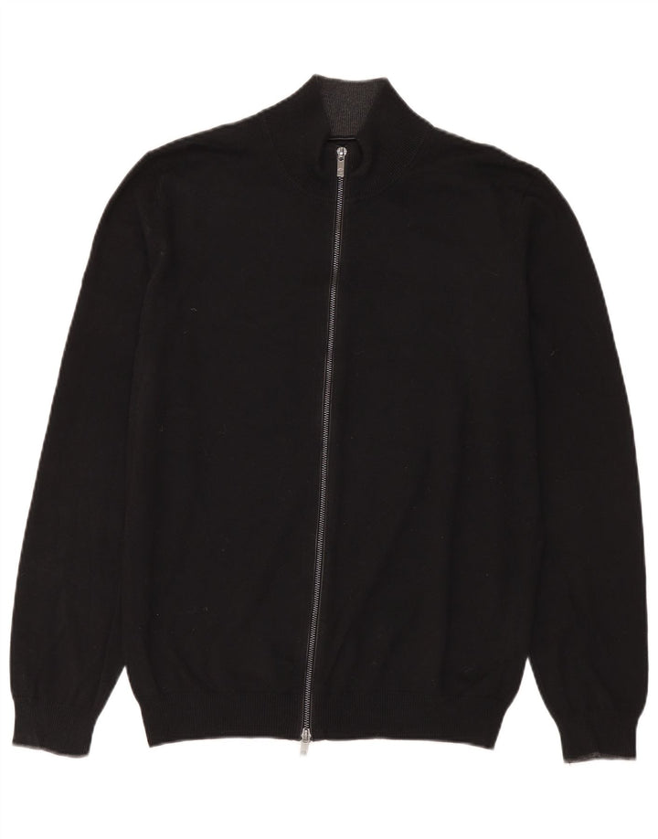 Massimo Dutti Mens Full Zip Cardigan Sweater Large Black Cotton