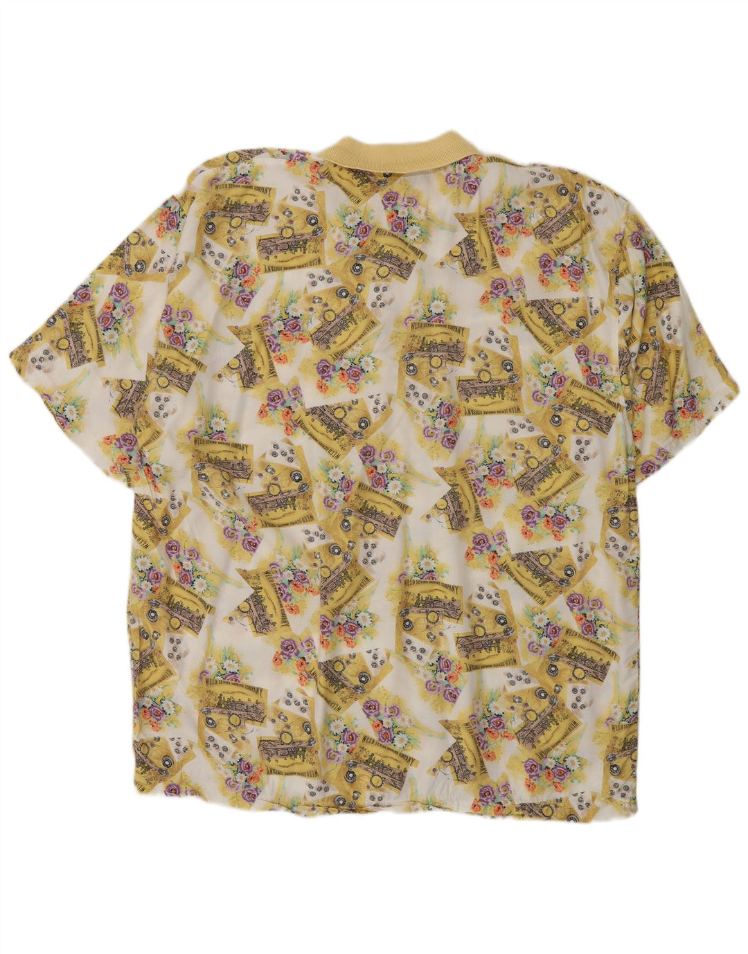 gio ferrari Mens Short Sleeve Pullover Shirt IT 54 XL Yellow Floral Viscose