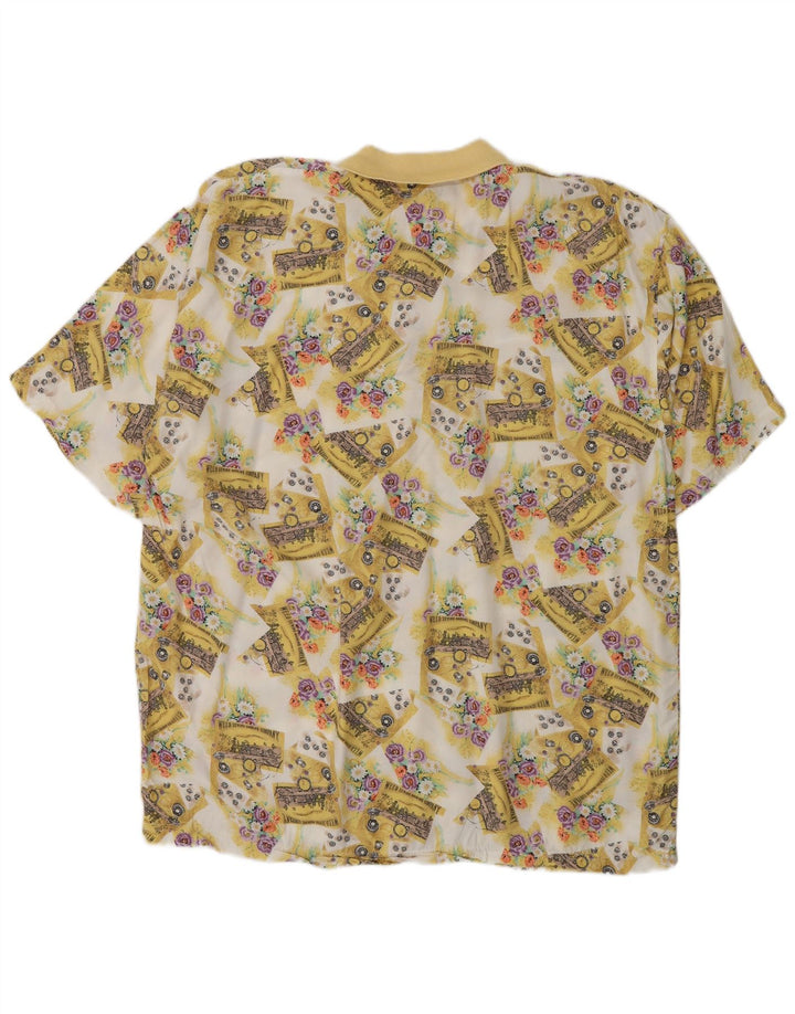 gio ferrari Mens Short Sleeve Pullover Shirt IT 54 XL Yellow Floral Viscose