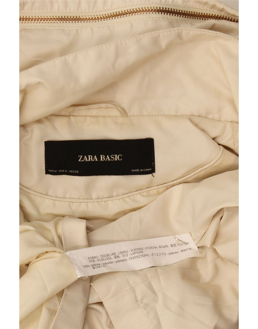 Zara Womens Hooded Bomber Jacket UK 14 Medium Off White Polyester