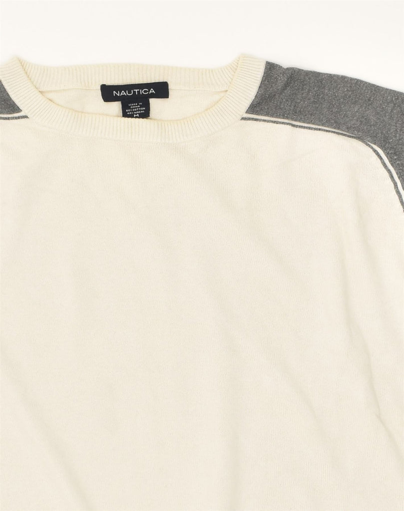 NAUTICA Mens Crew Neck Jumper Sweater Medium Off White Colourblock Cotton | Vintage Nautica | Thrift | Second-Hand Nautica | Used Clothing | Messina Hembry 