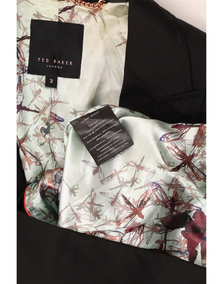 Ted Baker Womens 1 Button Blazer Jacket Size 3 Medium Black Wool
