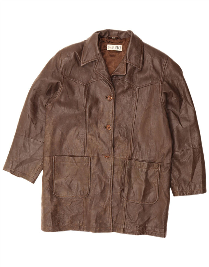 Ombraluce Womens Oversized Leather Coat IT 44 Medium Brown