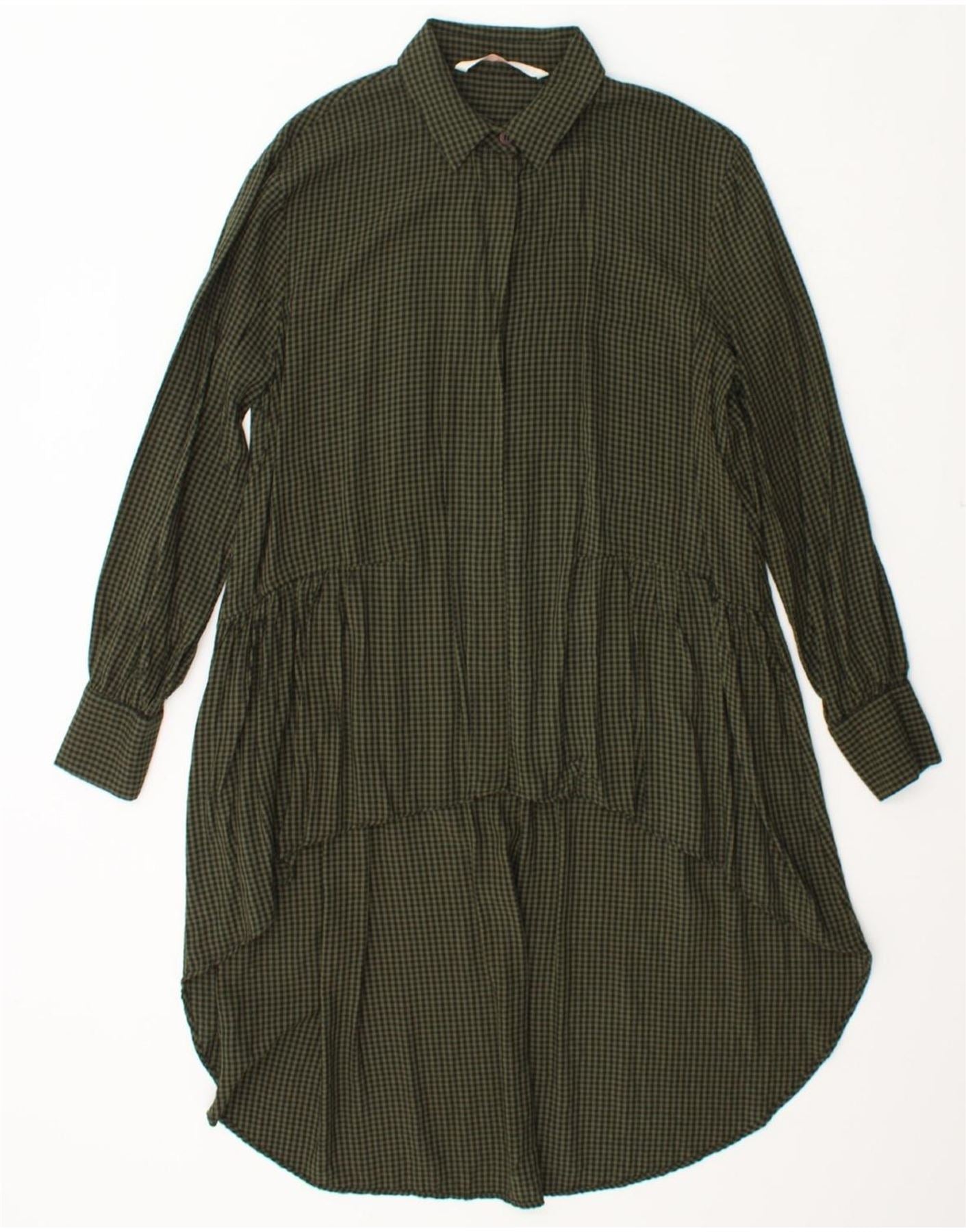 ZARA Womens Oversized Pullover Shirt Dress UK XS Green Gingham