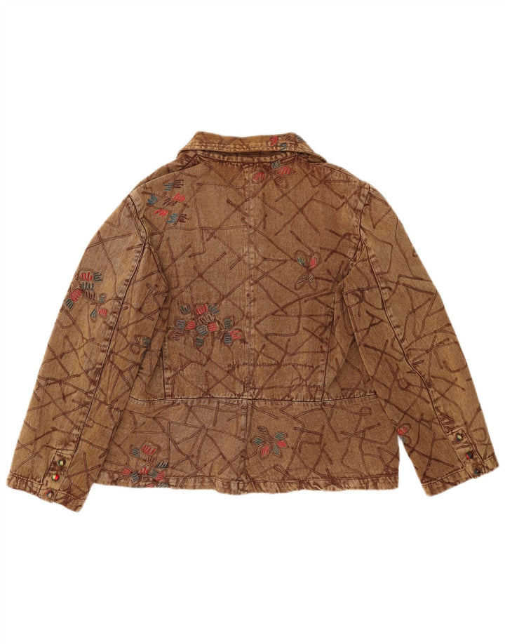 Vintage Womens Bomber Jacket UK 16 Large Brown Floral Cotton