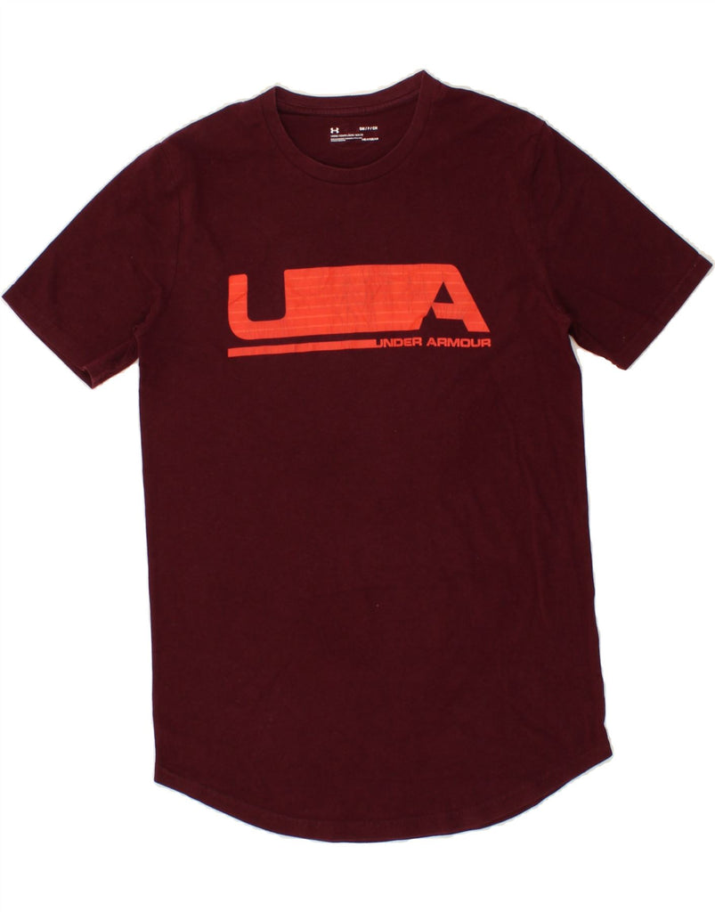 UNDER ARMOUR Mens Heat Gear Graphic T-Shirt Top Small Burgundy Cotton | Vintage Under Armour | Thrift | Second-Hand Under Armour | Used Clothing | Messina Hembry 