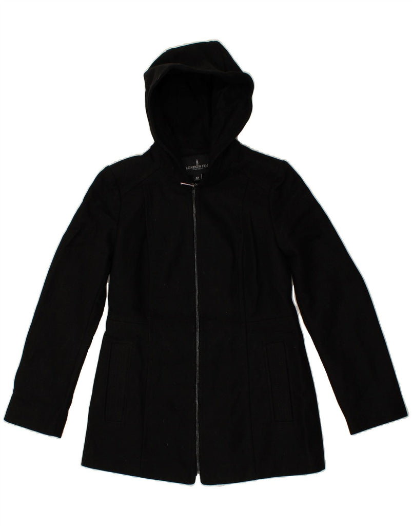 LONDON FOG Womens Hooded Overcoat UK 6 XS Black Wool Vintage London Fog and Second-Hand London Fog from Messina Hembry 