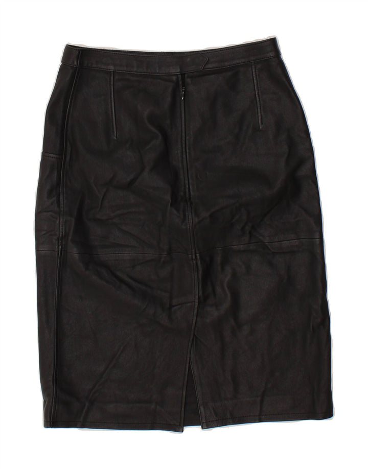 JAEGER Womens Leather Skirt UK 8 Small W26  Black Leather Vintage Jaeger and Second-Hand Jaeger from Messina Hembry 