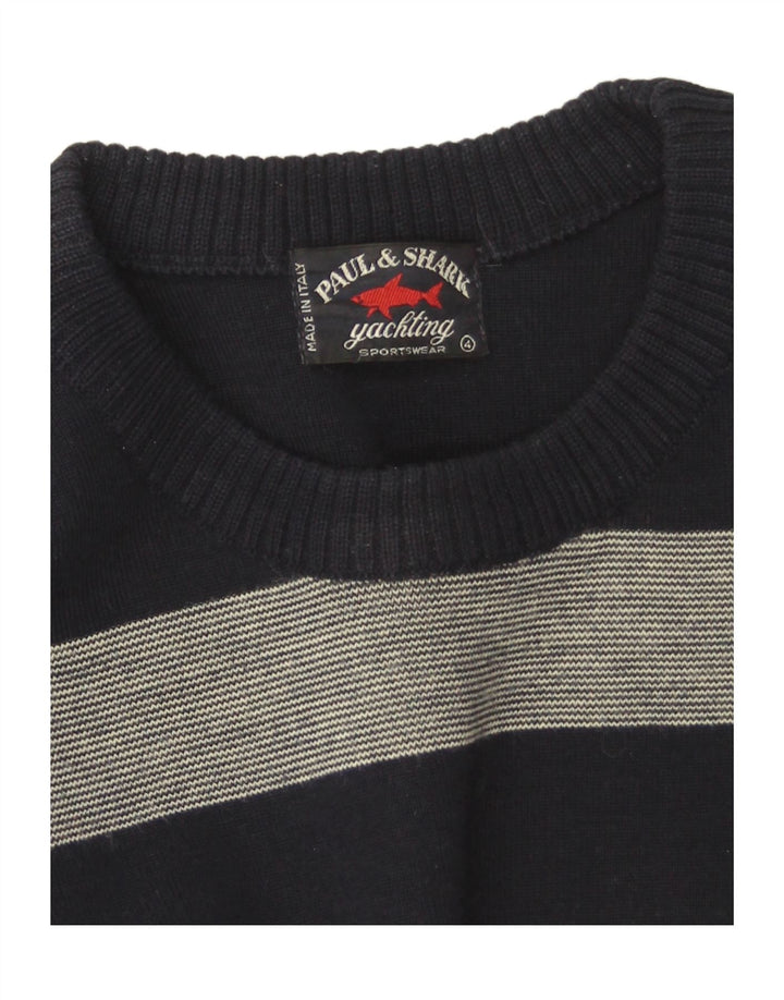 Paul & Shark Mens Crew Neck Jumper Sweater Medium Navy Blue Striped