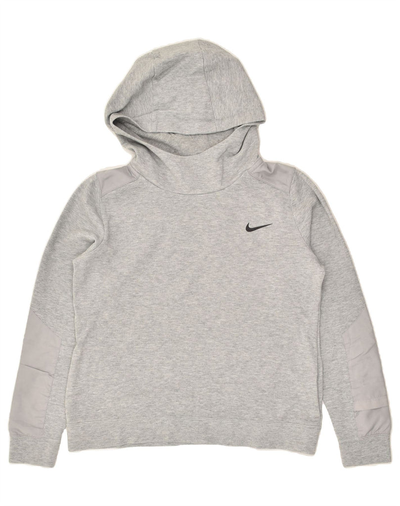 NIKE Womens Hoodie Jumper UK 14 Medium Grey Cotton | Vintage Nike | Thrift | Second-Hand Nike | Used Clothing | Messina Hembry 