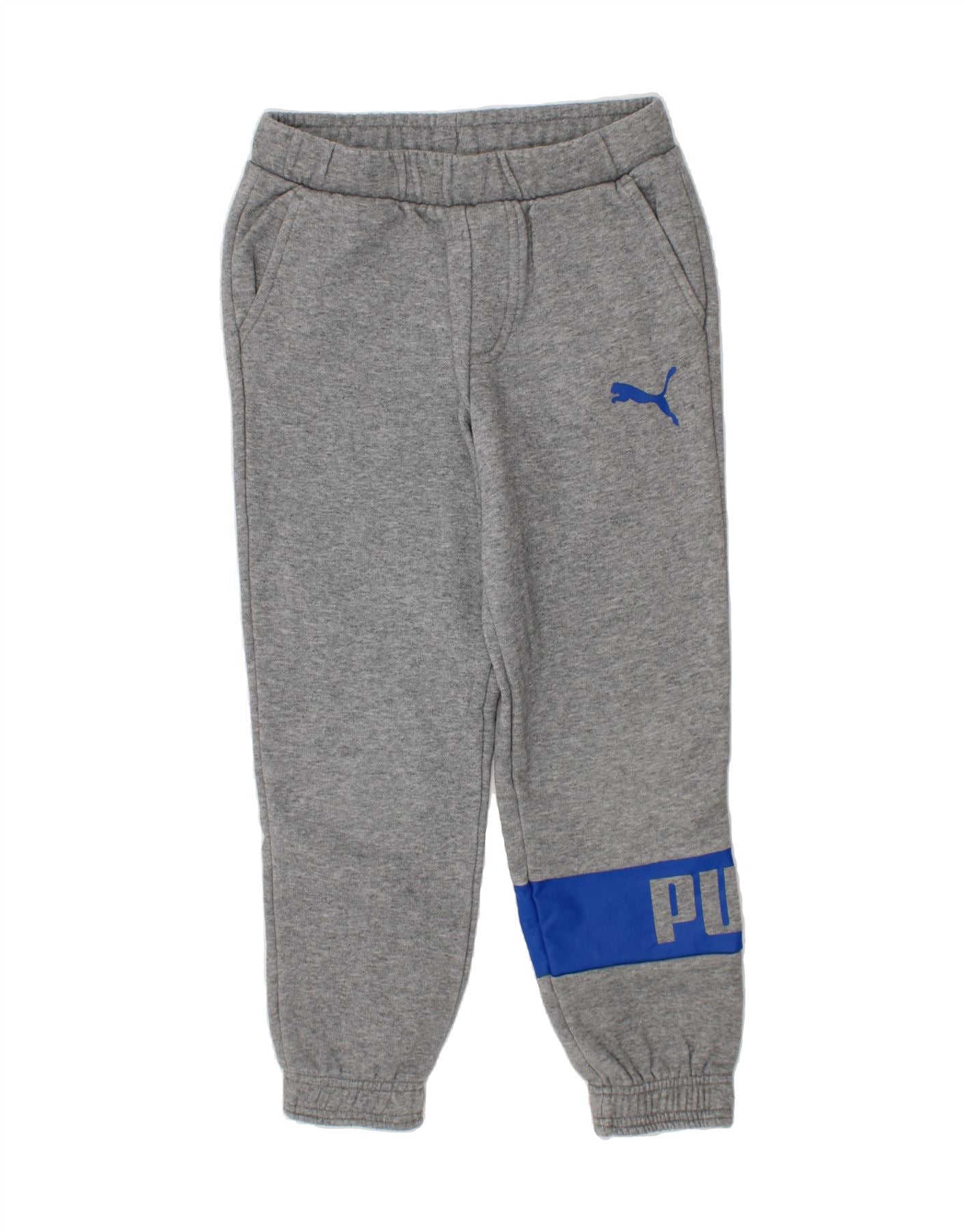 PUMA Boys Graphic Tracksuit Trousers Joggers 7-8 Years Small Grey