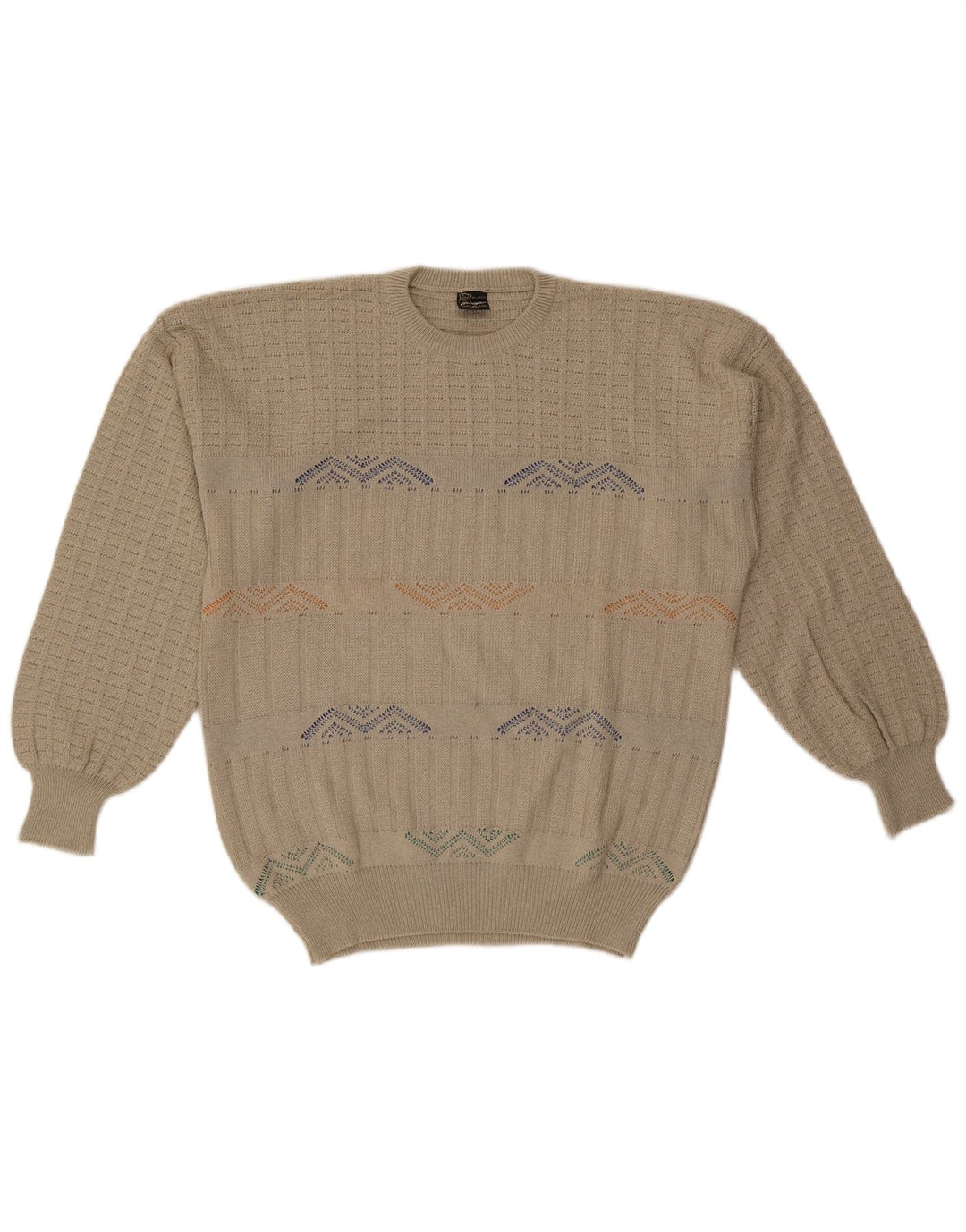 MAPIER Mens Crew Neck Jumper Sweater Large Beige Geometric