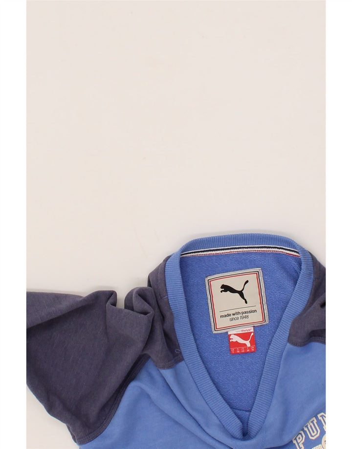 PUMA Womens Sweatshirt Jumper UK 10 Small Blue Colourblock Cotton Vintage Puma and Second-Hand Puma from Messina Hembry 