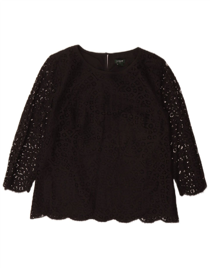 J. CREW Womens 3/4 Sleeve Blouse Top US 8 Medium Black Floral Cotton