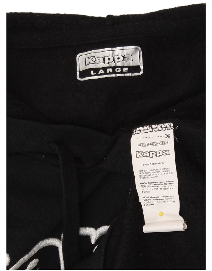 Kappa Mens Graphic Hoodie Jumper Large Black Cotton