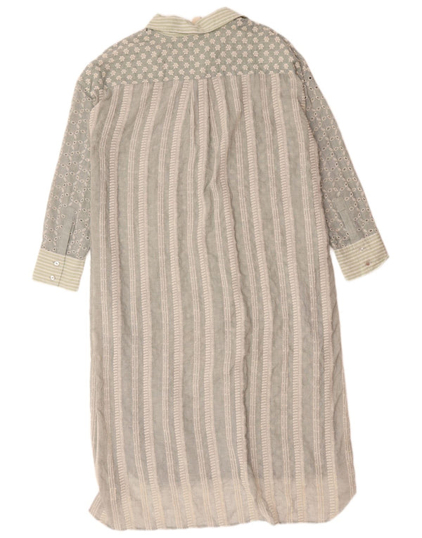 Zara Womens Oversized Shirt Dress UK 14 Medium Green Floral Cotton