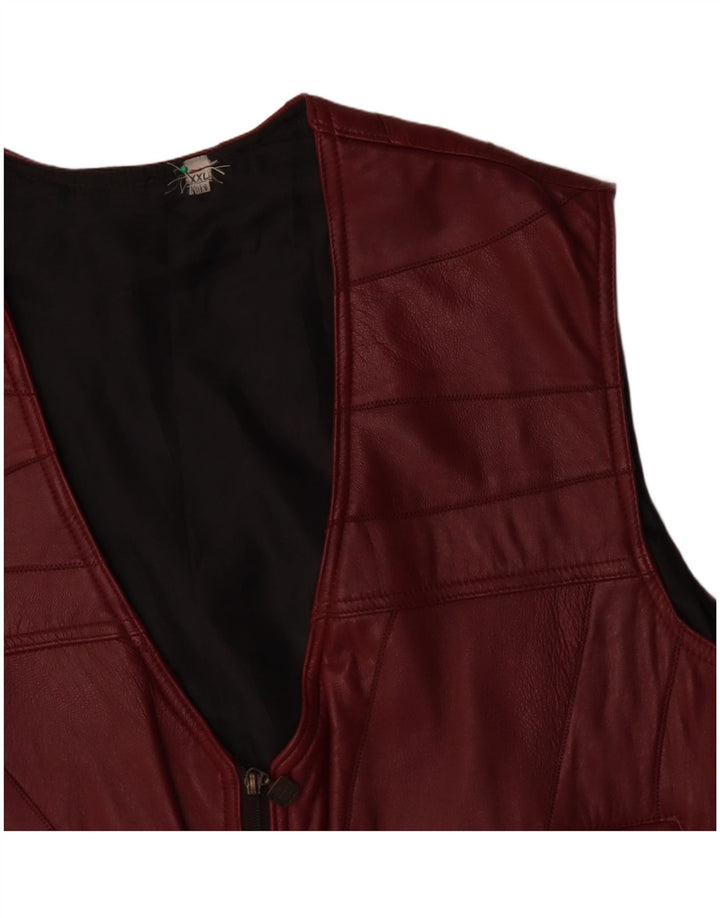 Vintage Mens Leather Gilet UK 44 2XL Burgundy Patchwork
