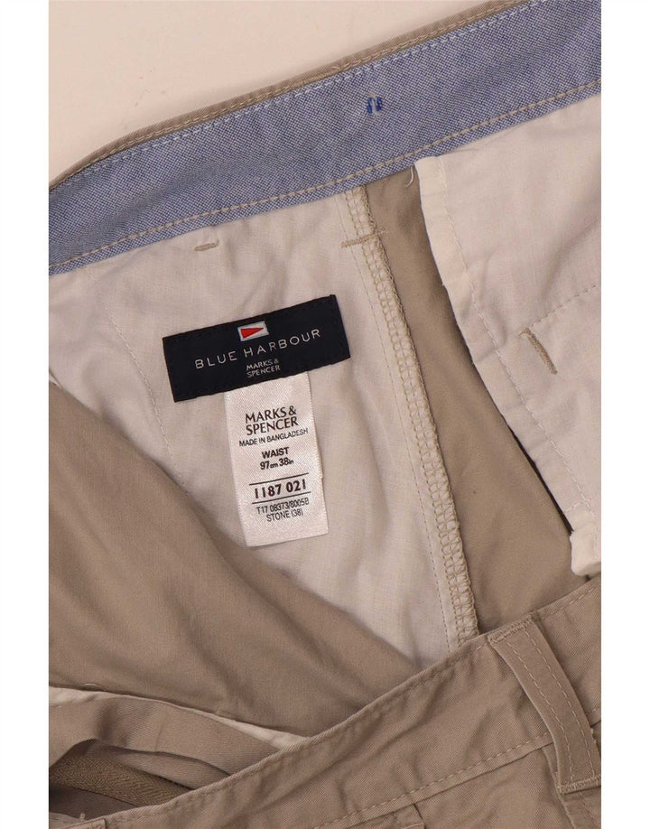 Marks & Spencer Mens Blue Harbour Chino Shorts W38 XL Beige Cotton