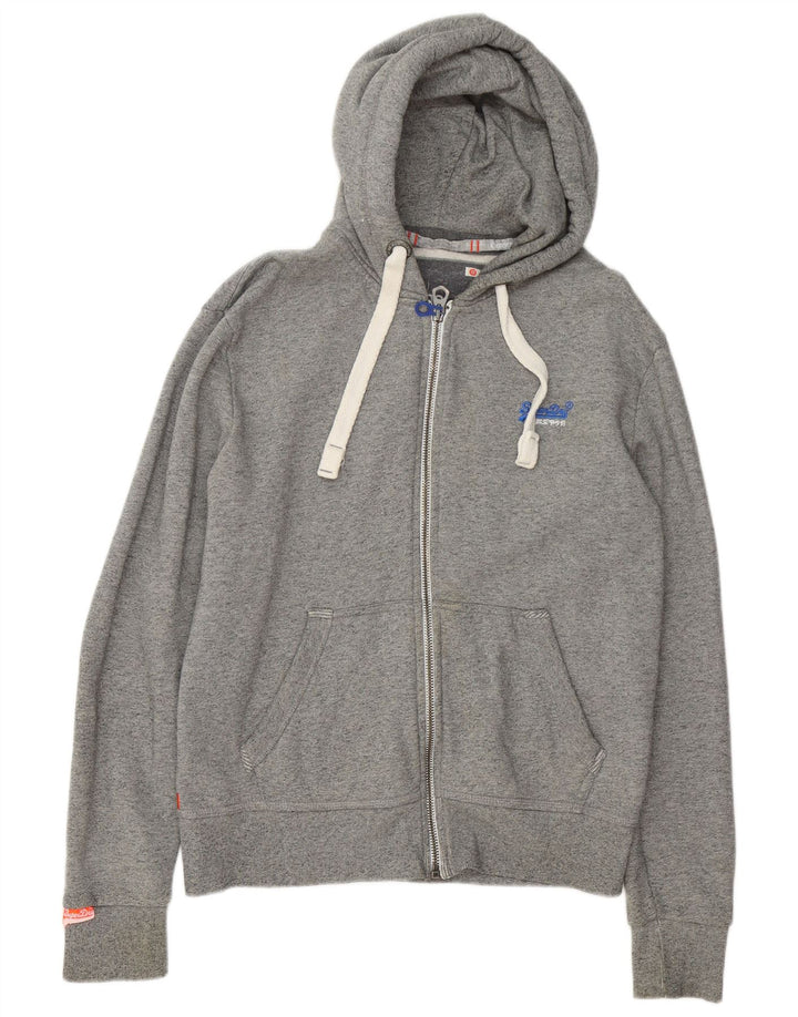 Superdry Mens Zip Hoodie Sweater Medium Grey Cotton