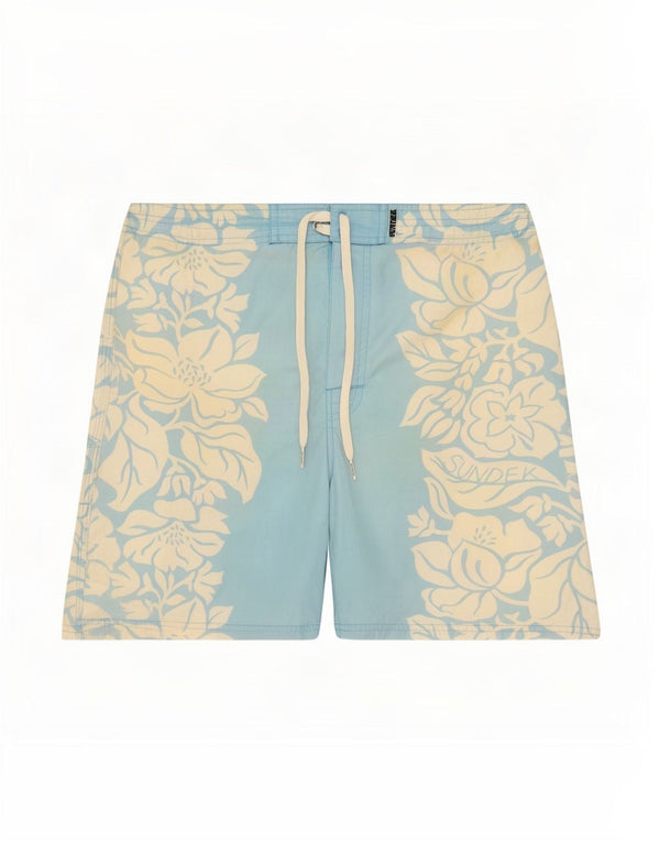Sundek Mens Swimming Shorts Medium Blue Floral Cotton