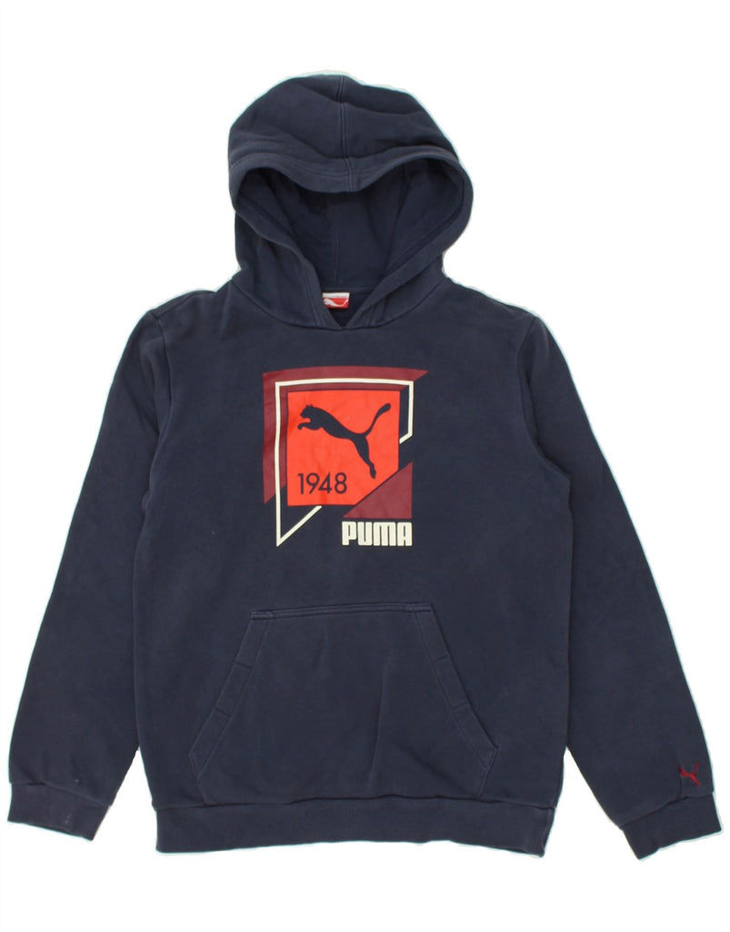 PUMA Boys Graphic Hoodie Jumper 13-14 Years XL Navy Blue Cotton | Vintage Puma | Thrift | Second-Hand Puma | Used Clothing | Messina Hembry 