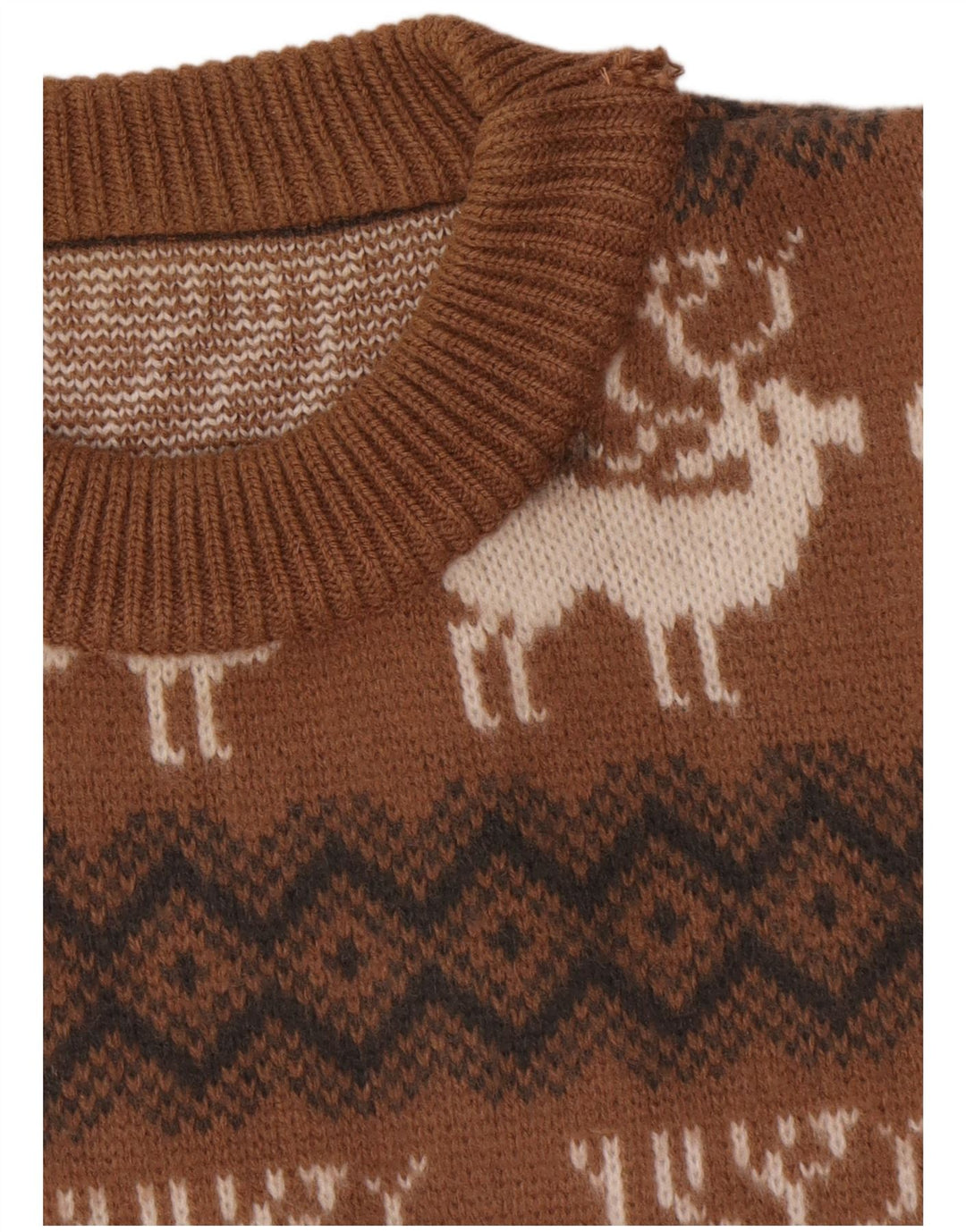 Vintage Mens Crew Neck Jumper Sweater Large Brown Fair Isle