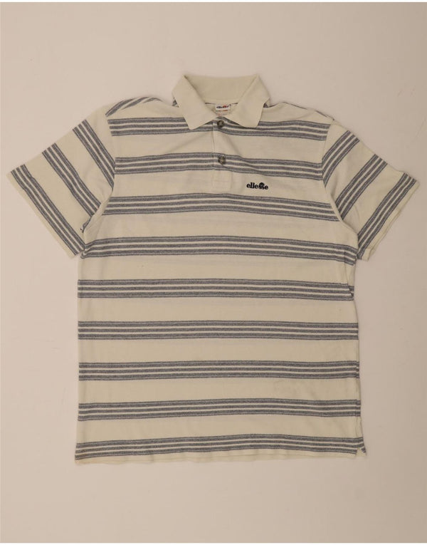 Ellesse Mens Polo Shirt UK 38 Medium White Striped Cotton
