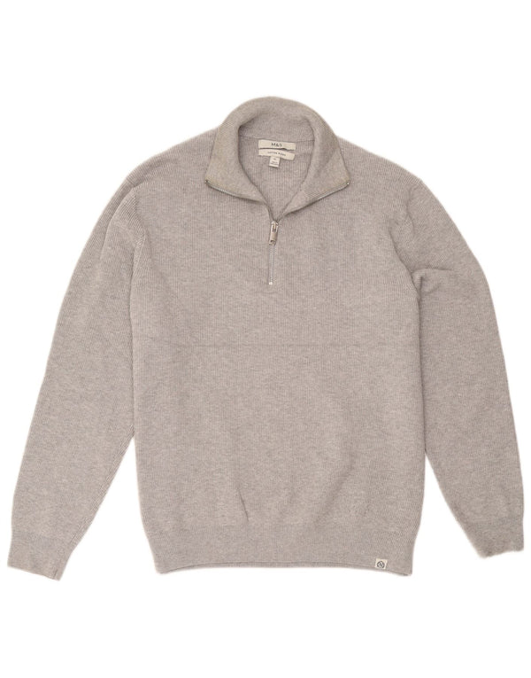 Marks & Spencer Mens Zip Neck Jumper Sweater XL Grey Cotton