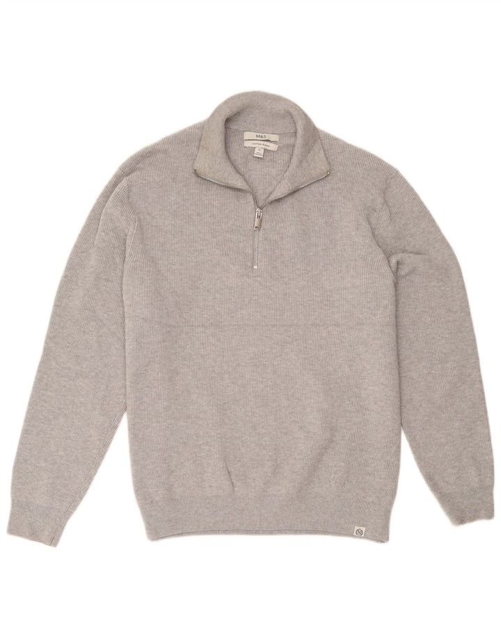 Marks & Spencer Mens Zip Neck Jumper Sweater XL Grey Cotton