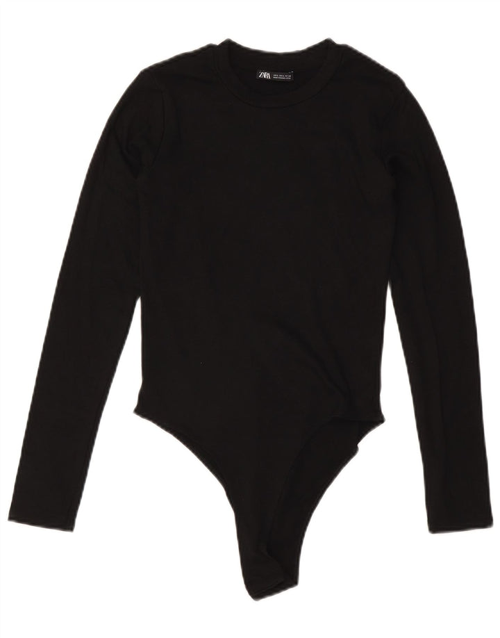 ZARA Womens Long Sleeve Bodysuit UK 14 Large Black