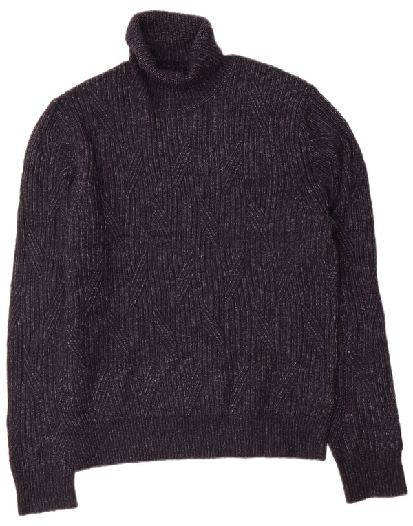 Marks & Spencer Mens Roll Neck Jumper Sweater Large Navy Blue Wool