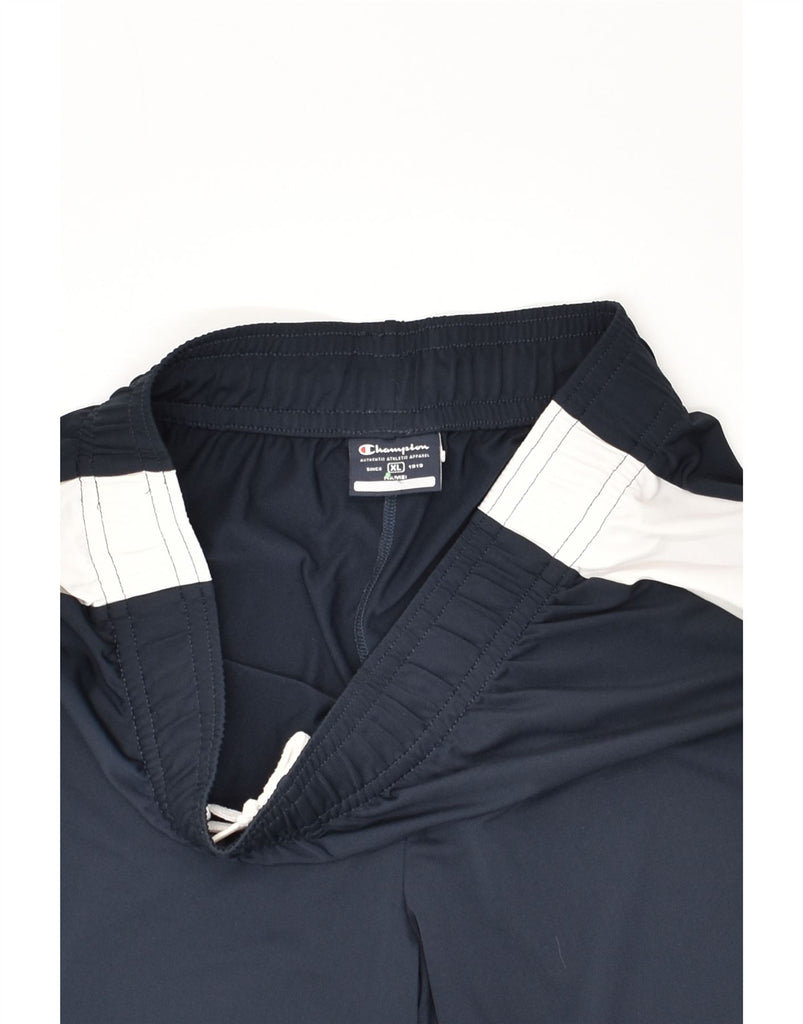 CHAMPION Mens Sport Shorts XL Navy Blue Colourblock Polyester | Vintage Champion | Thrift | Second-Hand Champion | Used Clothing | Messina Hembry 