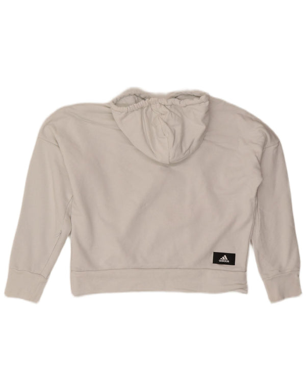 Adidas Womens Oversized Crop Graphic Hoodie Jumper UK 4/6 XS White Cotton