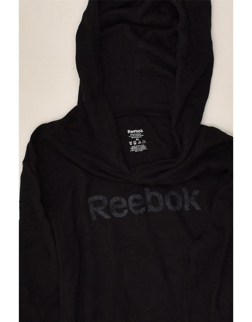 REEBOK Womens Graphic Hoodie Jumper UK 18 XL Black Cotton | Vintage Reebok | Thrift | Second-Hand Reebok | Used Clothing | Messina Hembry 